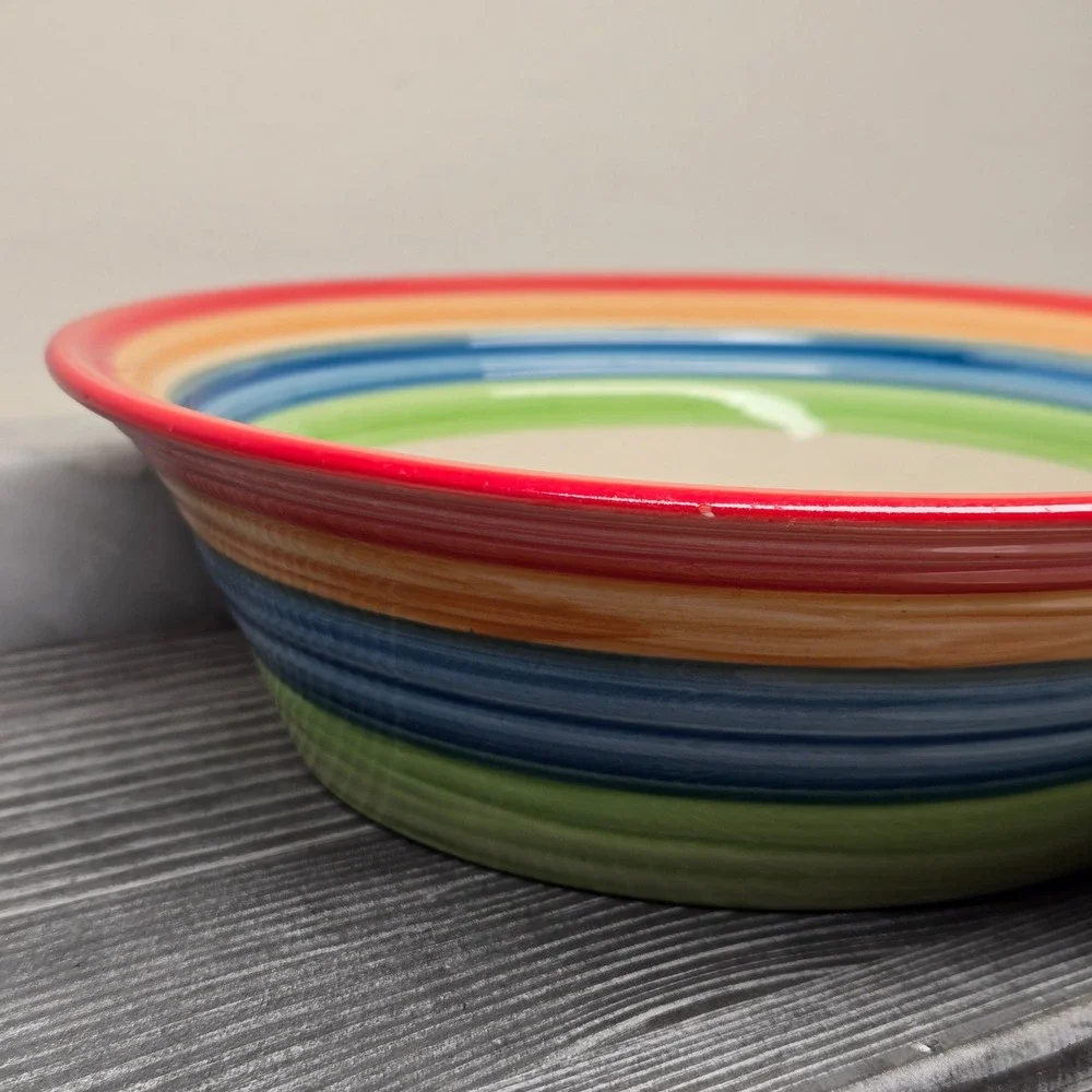 VTG. Gibson Designs Stylish Living Rainbow Stripes Hand Painted Soup/Cereal Bowl